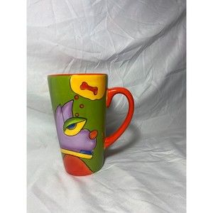 Sonya Paz LOT Handpainted Mug Dog Cat Red Green Yellow Blue